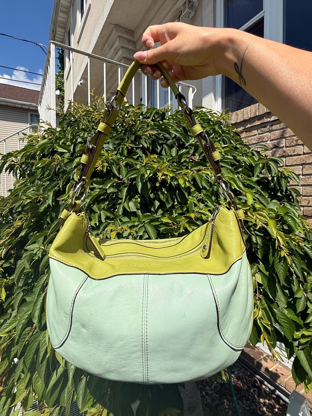Coach Laura Hobo Bag Y2K Vintage Leather Colorblock Mint Chartreuse Lime Bag - Picture 5 of 9